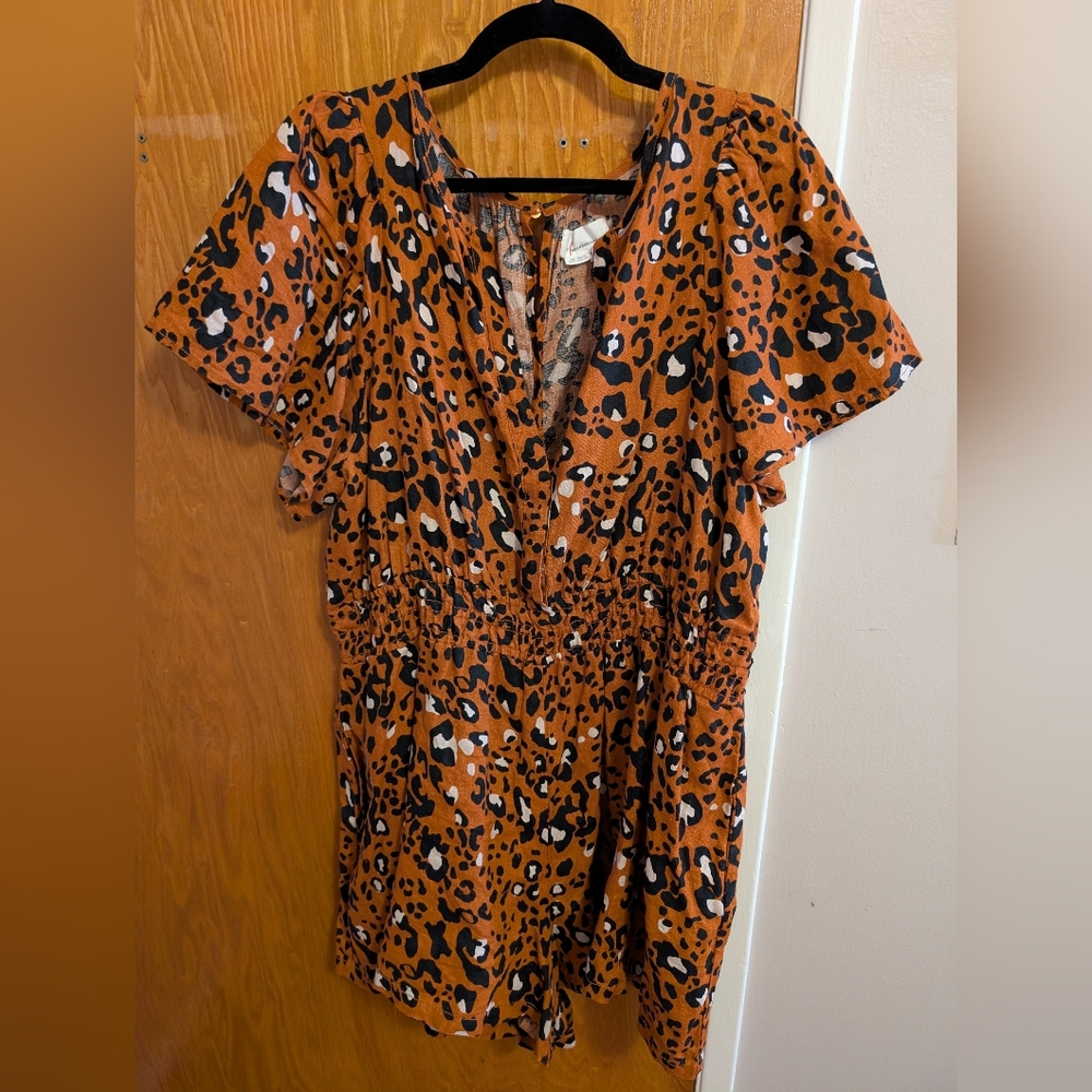 Anthropologie Somerset Romper Linen Edition Leopard Plus Size 1X